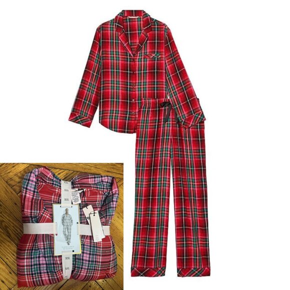 NWT Victoria’s Secret PINK Flannel Long Pajama Set – XXL – Red Plaid – Gift Set - Picture 1 of 8